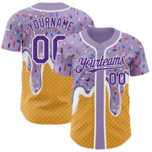 Custom Light Purple Purple Yellow-White Foodie Food Dessert Melting Cream Waffle Grid Authentic Baseball Jersey