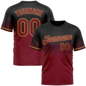 Custom Black Crimson-Old Gold Fade Fashion Performance T-Shirt