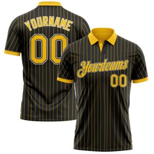 Custom Black Yellow Pinstripe-White Performance Polo Shirt